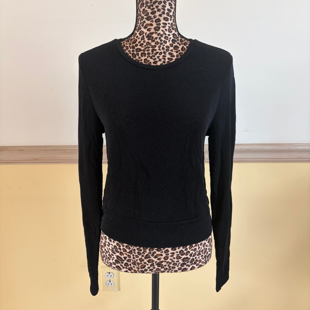Aeropostale Womens Black Shimmer Long Sleeve Twist Back Top Size L RN121726